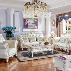 Villa leather sofa luxury simple classical light luxury living room Zen furniture all solid wood fabric sofa combination