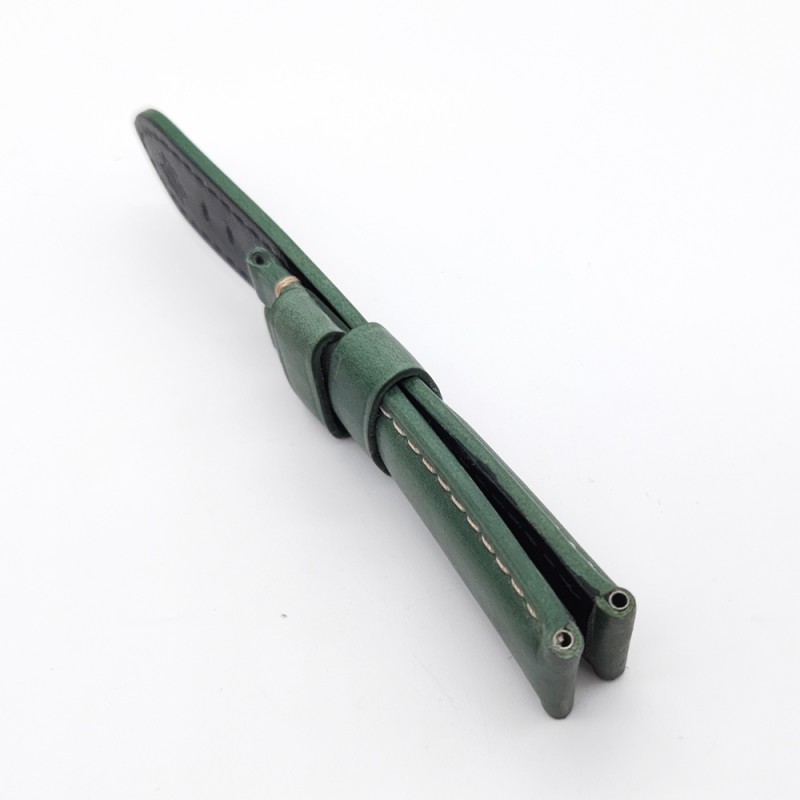 24mm - 22mm Green Color Waxy Calf Leather Watch Band Strap