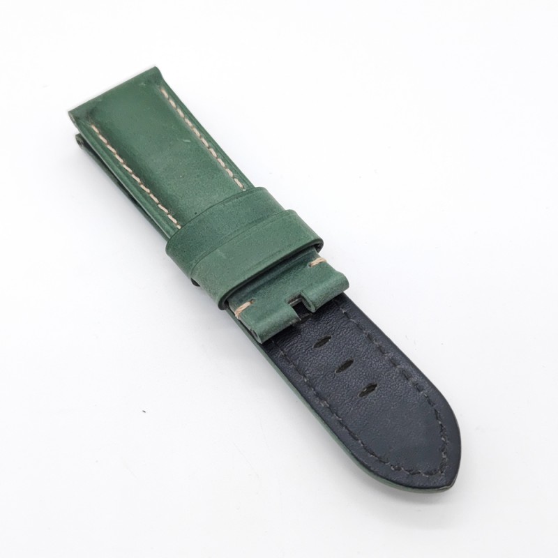 24mm - 22mm Green Color Waxy Calf Leather Watch Band Strap