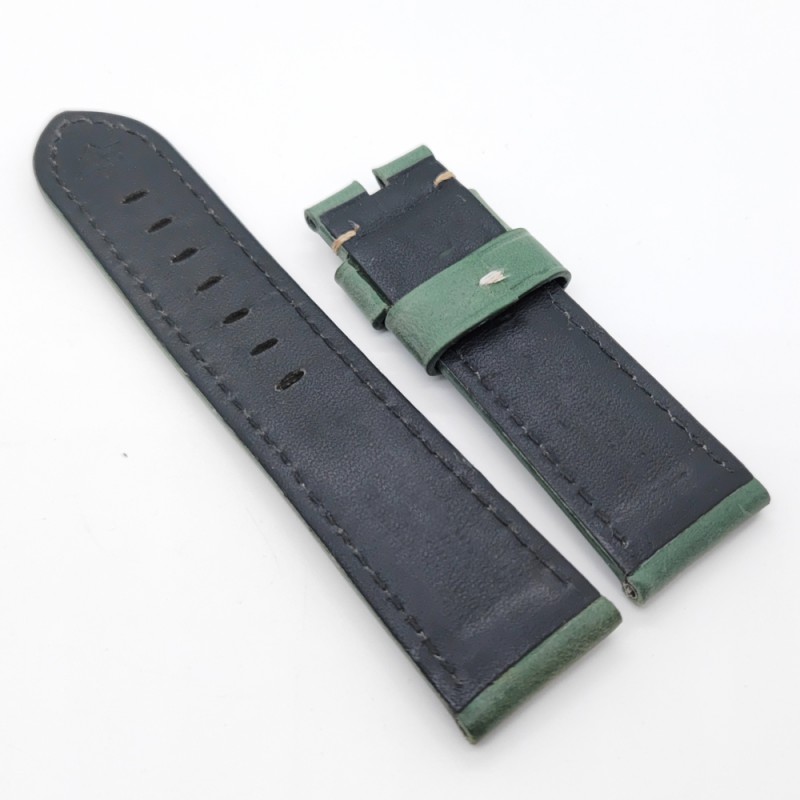 24mm - 22mm Green Color Waxy Calf Leather Watch Band Strap