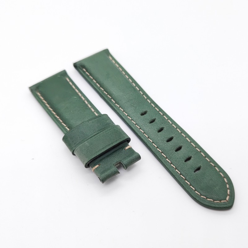 24mm - 22mm Green Color Waxy Calf Leather Watch Band Strap