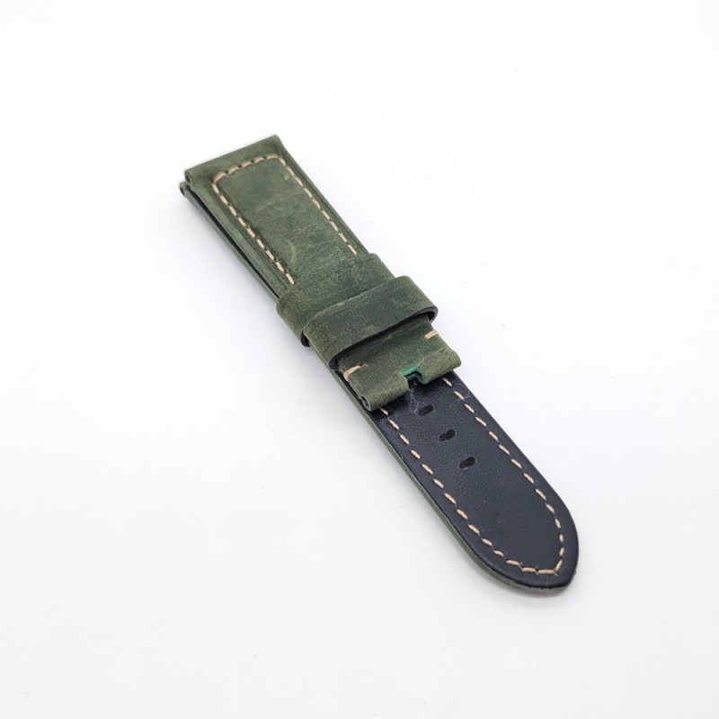 Deep Green Frosted Calf Leather 24mm Folding Deployment Clasp Band Strap For PAM PAM111 Watch