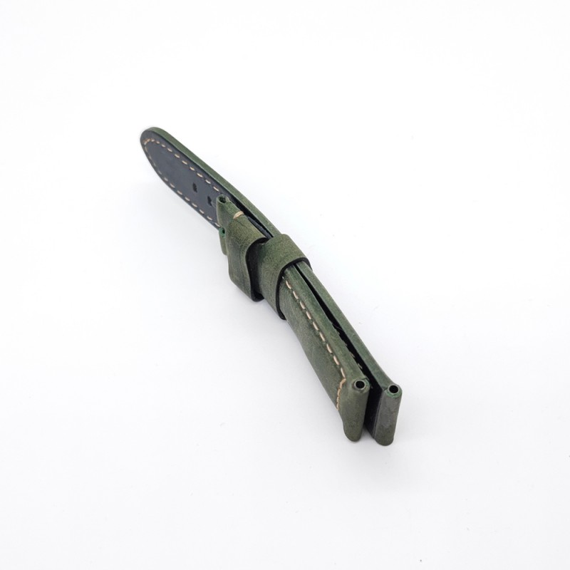 Deep Green Frosted Calf Leather 24mm Folding Deployment Clasp Band Strap For PAM PAM111 Watch
