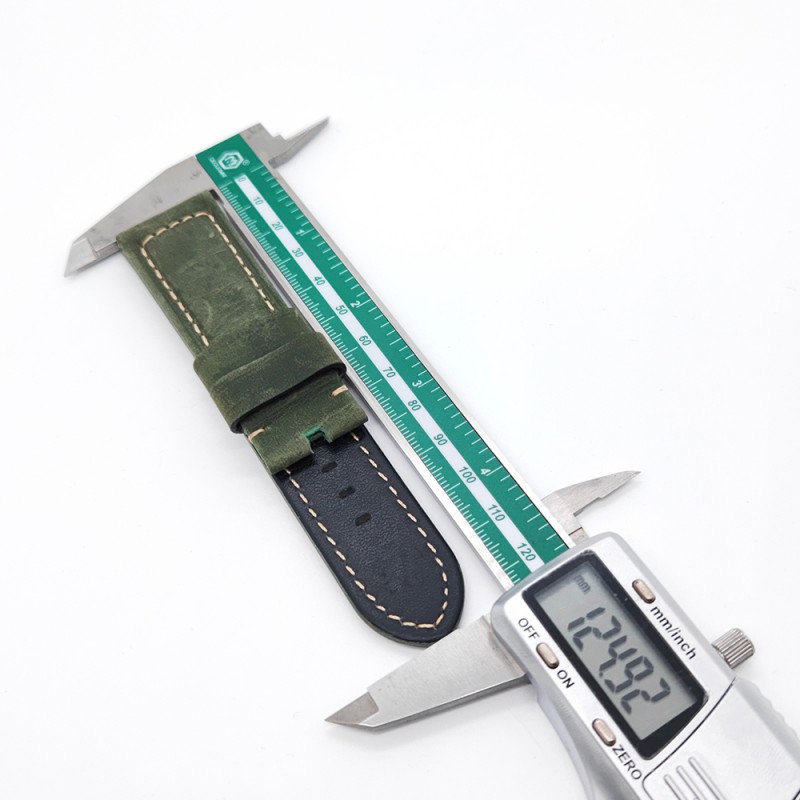 Deep Green Frosted Calf Leather 24mm Folding Deployment Clasp Band Strap For PAM PAM111 Watch