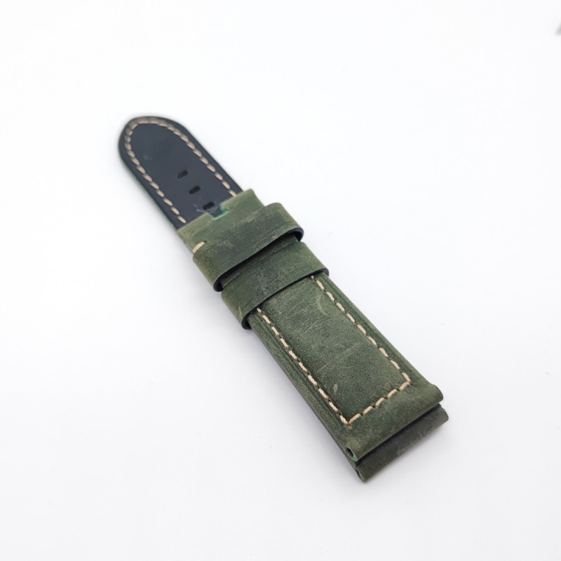 Deep Green Frosted Calf Leather 24mm Folding Deployment Clasp Band Strap For PAM PAM111 Watch