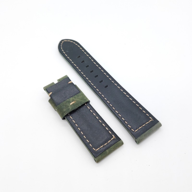 Deep Green Frosted Calf Leather 24mm Folding Deployment Clasp Band Strap For PAM PAM111 Watch