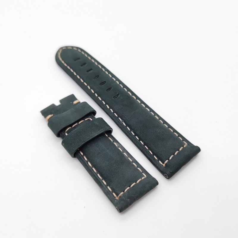 24mm / 22mm Green Calf Leather Folding Deployment Clasp Band Strap For PAM PAM111 Watch