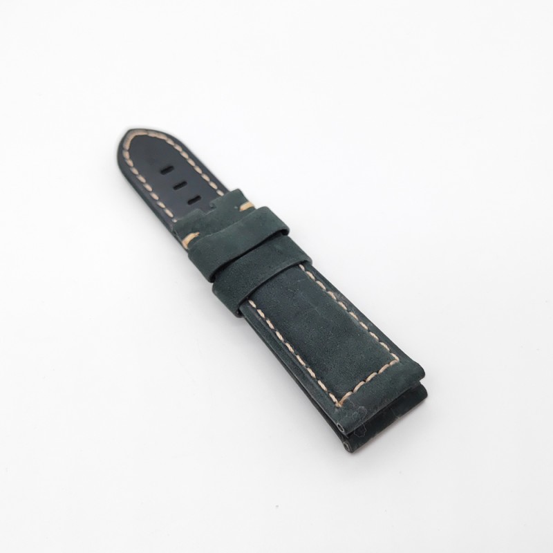 24mm / 22mm Green Calf Leather Folding Deployment Clasp Band Strap For PAM PAM111 Watch