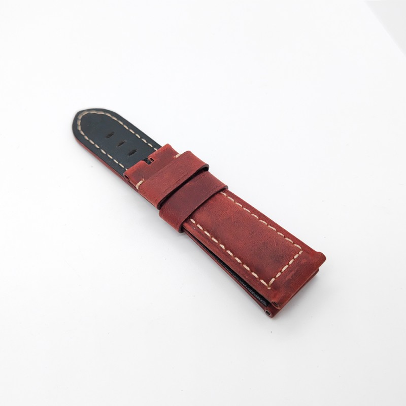 24mm / 22mm Brown Red Waxy Crack Calf Leather Strap for PAM RADIOMIR LUMINOR Watch Sport Strap