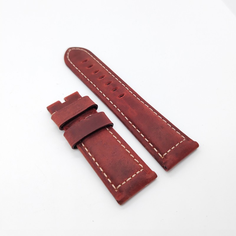 24mm / 22mm Brown Red Waxy Crack Calf Leather Strap for PAM RADIOMIR LUMINOR Watch Sport Strap