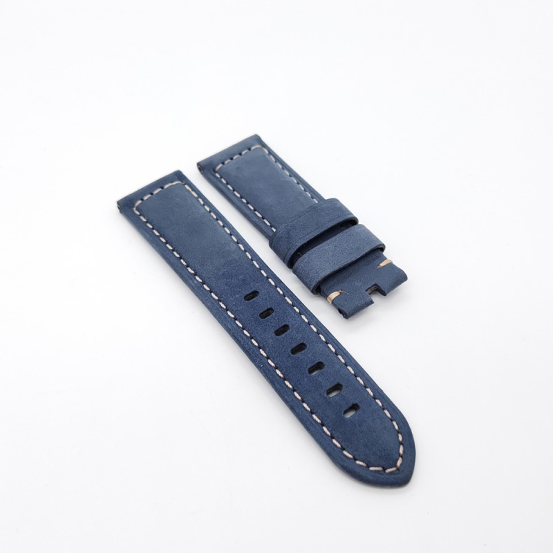 24mm / 22mm Light Blue Frosted Calf Leather Folding Deployment Clasp Strap Or Tang Band for PAM