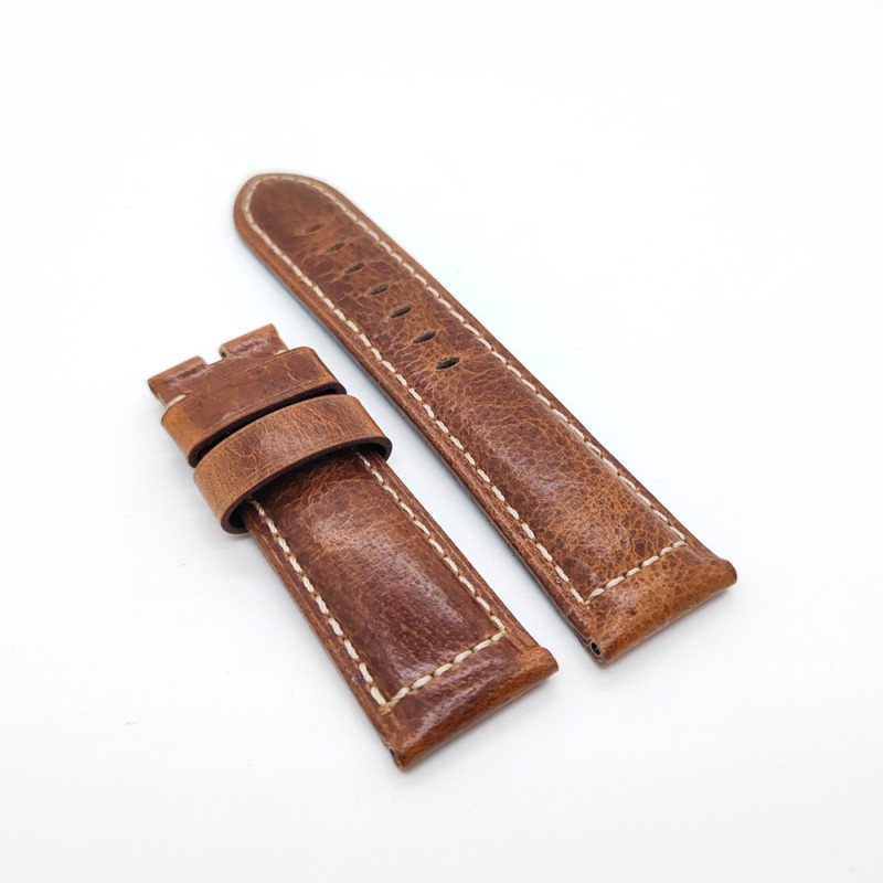 24mm - 22mm Brown Waxy Crack Calf Leather Strap for PAM RADIOMIR LUMINOR Watch