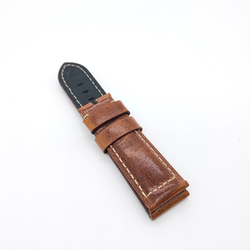 24mm - 22mm Brown Waxy Crack Calf Leather Strap for PAM RADIOMIR LUMINOR Watch