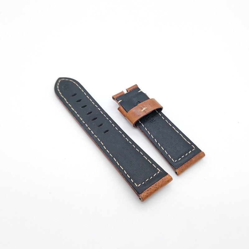 24mm - 22mm Brown Waxy Crack Calf Leather Strap for PAM RADIOMIR LUMINOR Watch