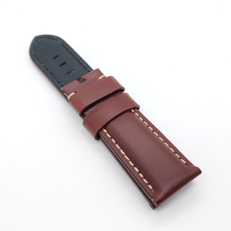 24mm / 22mm Brow Waxy Calf Leather Strap Watch Band For 22mm Folding PAM Clasp Watch