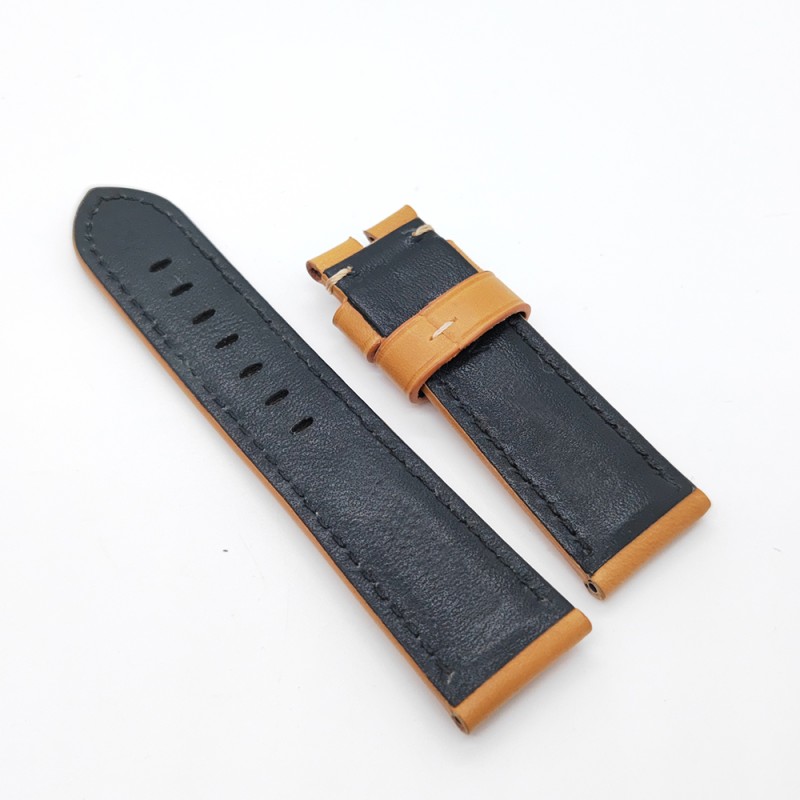 Brown Yellow Calf Leather Watch Band Strap 24mm / 22mm Vintage Bracelet For PAM PAM111