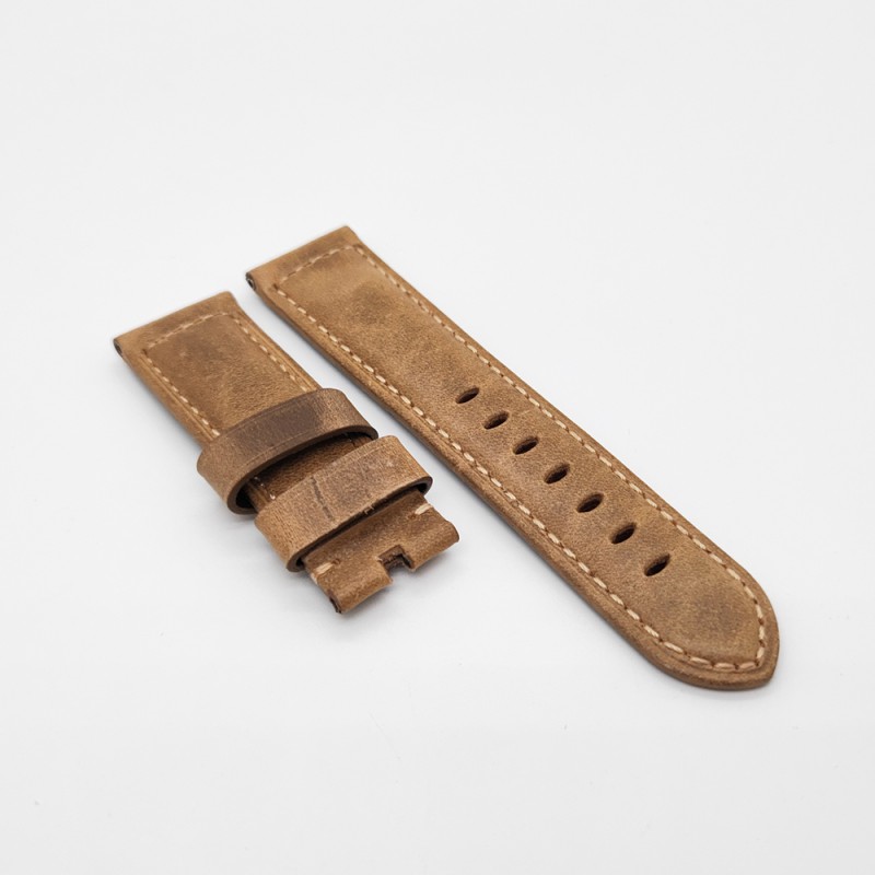 24mm / 22mm Brown Calf Leather Strap Watch Band for PAM RADIOMIR LUMINOR