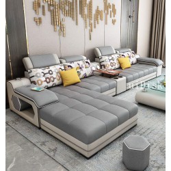 Nordic cloth sofa living room combination simple modern technology cloth three person leather sofa furniture