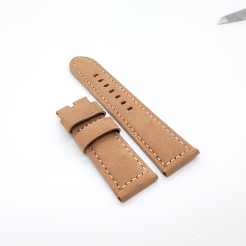 24mm - 22mm Matte leather khaki Calf Leather Watch Band Strap