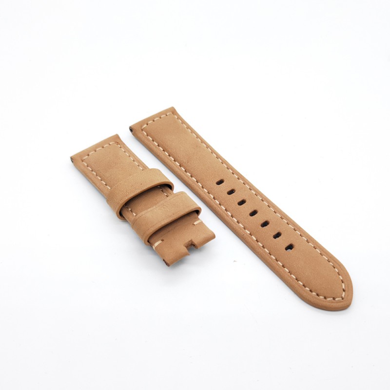 24mm - 22mm Matte leather khaki Calf Leather Watch Band Strap