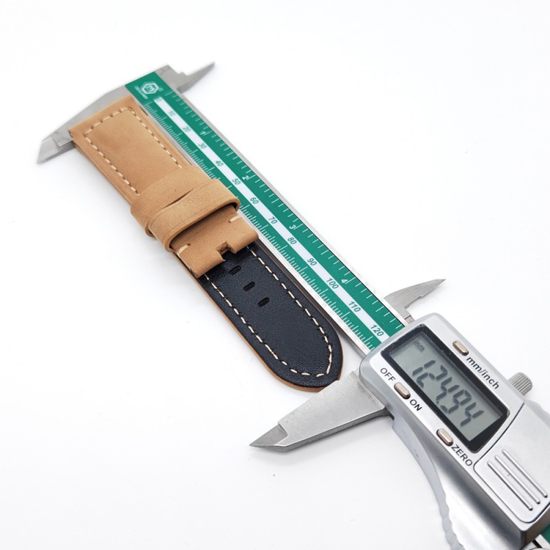 24mm - 22mm Matte leather khaki Calf Leather Watch Band Strap