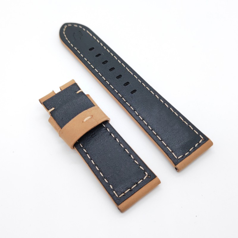 24mm - 22mm Matte leather khaki Calf Leather Watch Band Strap