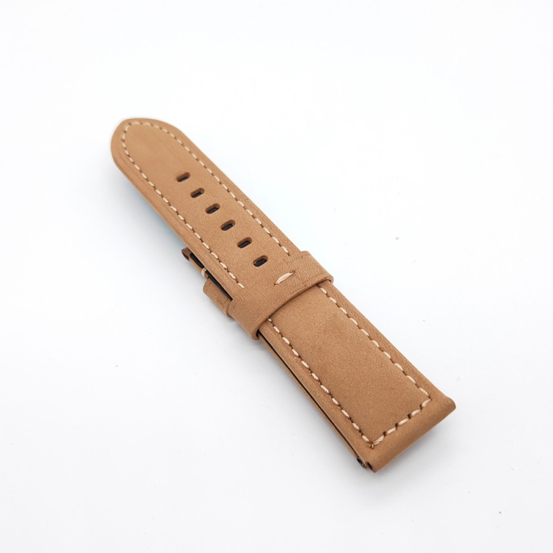 24mm - 22mm Matte leather khaki Calf Leather Watch Band Strap