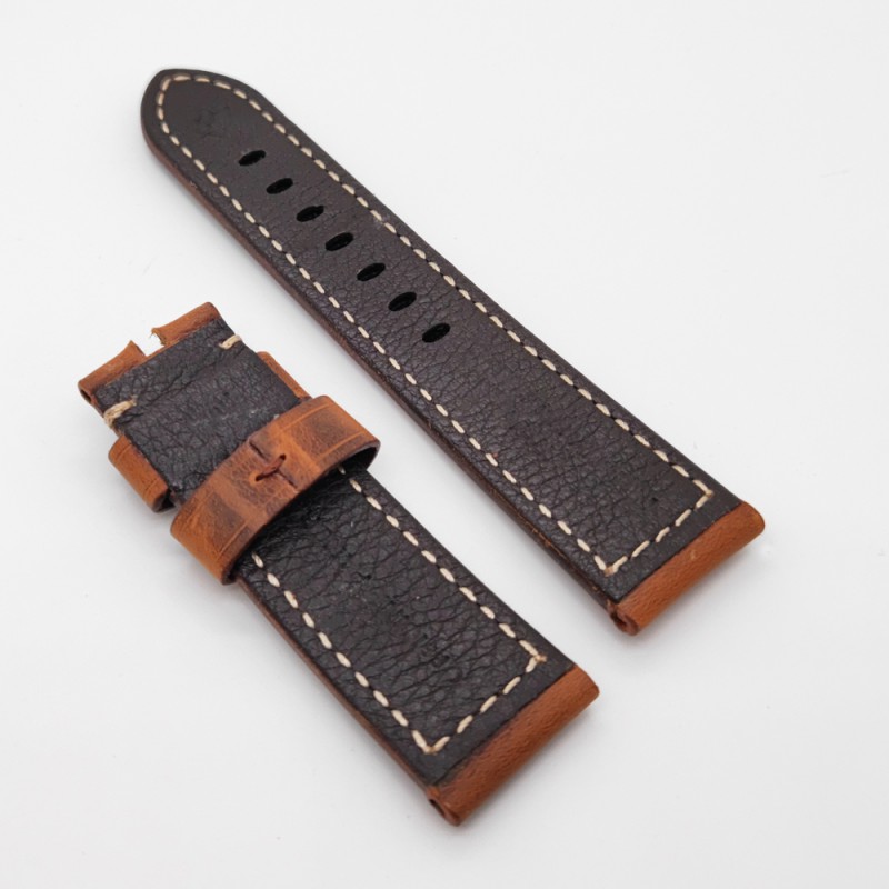 24mm - 22mm Brown Red Waxy Crack Calf Leather Strap for PAM RADIOMIR LUMINOR Watch